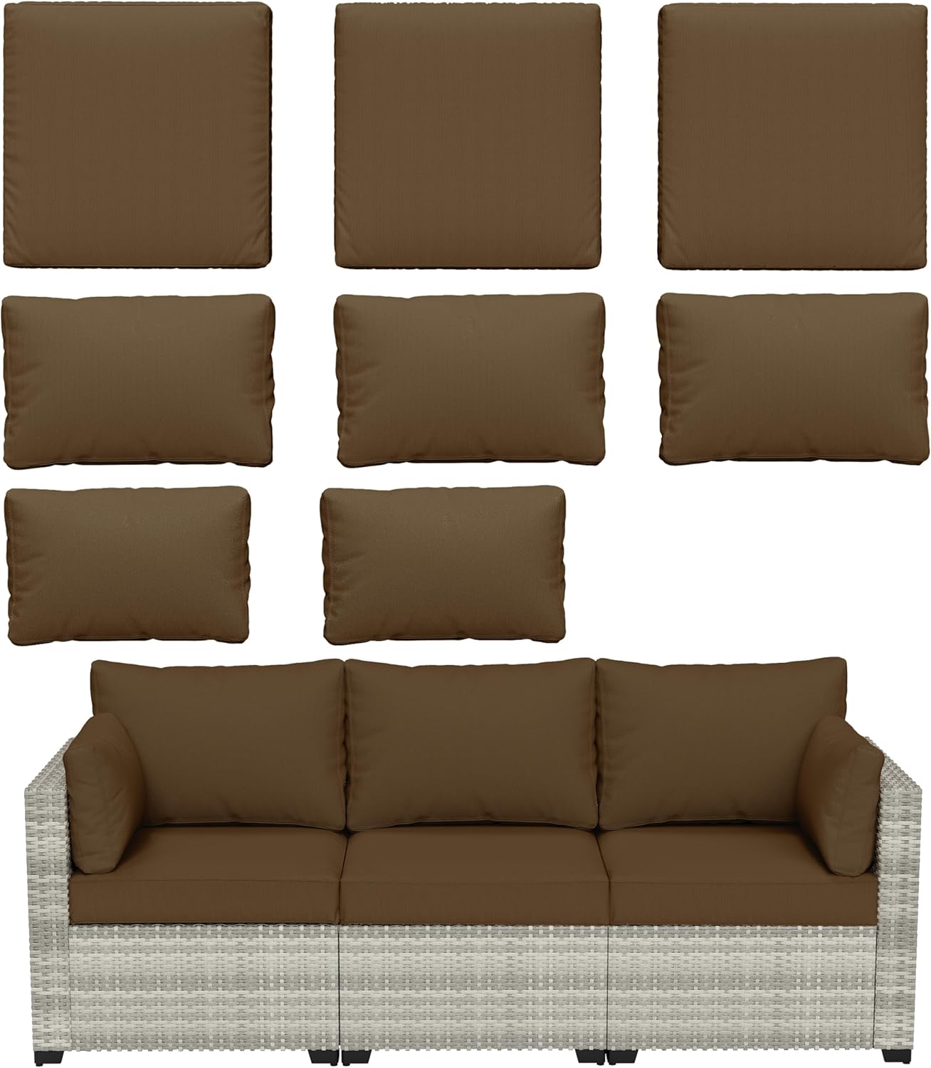 8 pcs Outdoor Cushion Slipcovers Outdoor Patio Cushions Covers Replacement Waterproof with Zipper w/3 Seat Cushion Covers and 5 Backrest Pillow Covers, Covers Only