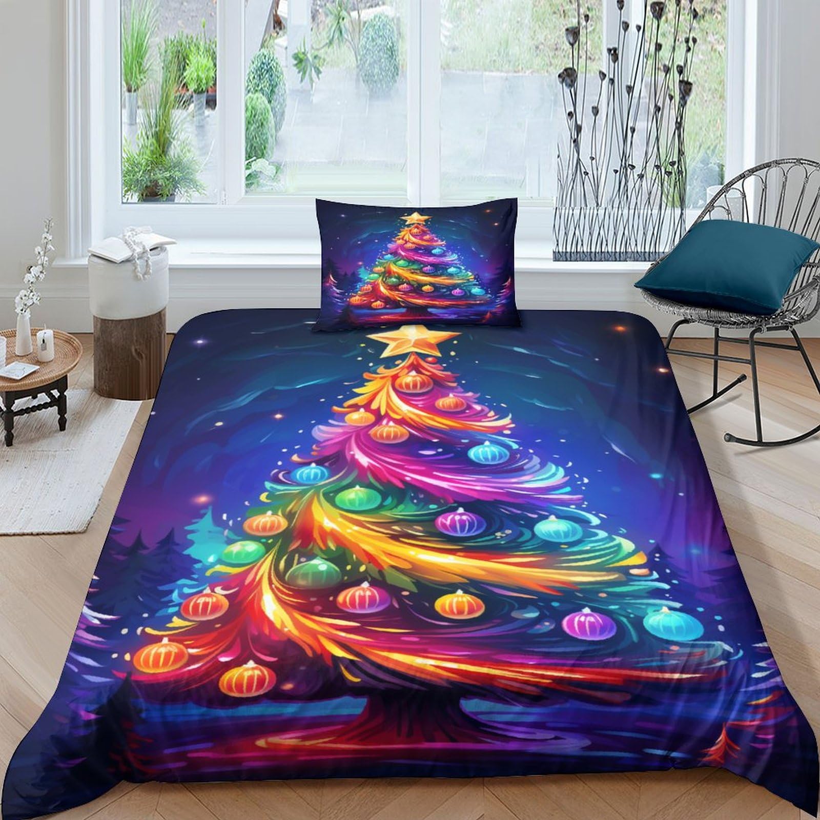 UENDOKRNN Christmas Tree Duvet Cover 3 PCS Hotel Quality Quilt Cover Bedding Set Bed Covers with Pillowcases with Zipper Closure Ultra Soft Anti Allergic Microfiber Single（135x200cm）