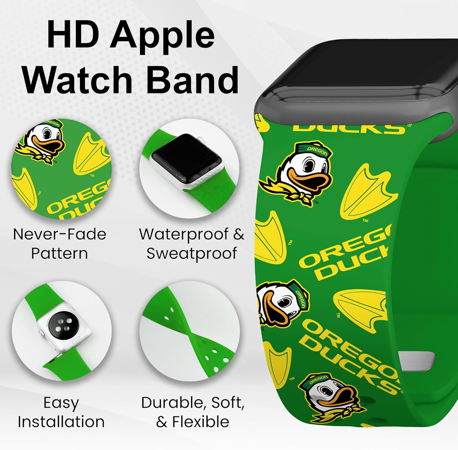 AFFINITY BANDS Oregon Ducks HD Combo Package Compatible with Apple Watch and AirPods Gen 1 & 2 (42/44/45/49mm (46mm Series 11) Long Random)