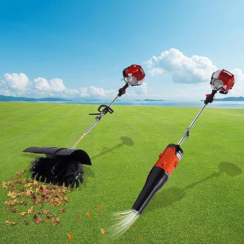 Miniatura 3 de CNCEST Barredora y soplador de mano a gas, motor de gasolina de 2 tiempos de 52 CC 2.3 HP con cepillo de barrido de nailon + soplador, soplador de