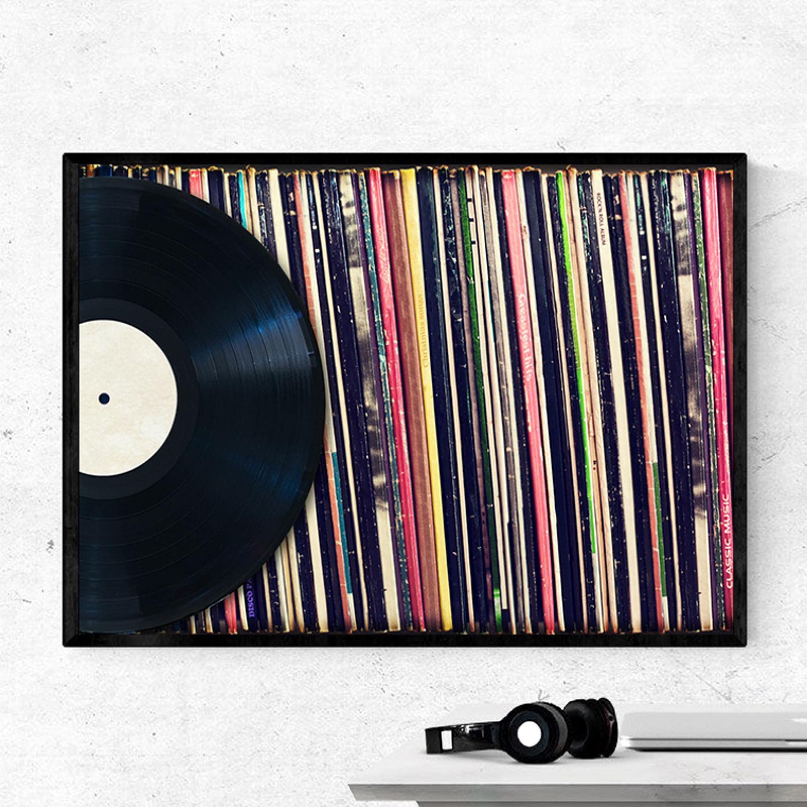 Impression sur toile disque vinyle vintage pour chambre à coucher, bureau, chambre à coucher, décoration murale, 70 x 70 cm Impression sur toile disque vinyle vintage pour chambre à coucher, bureau, chambre à coucher, décoration murale, 70 x 70 cm