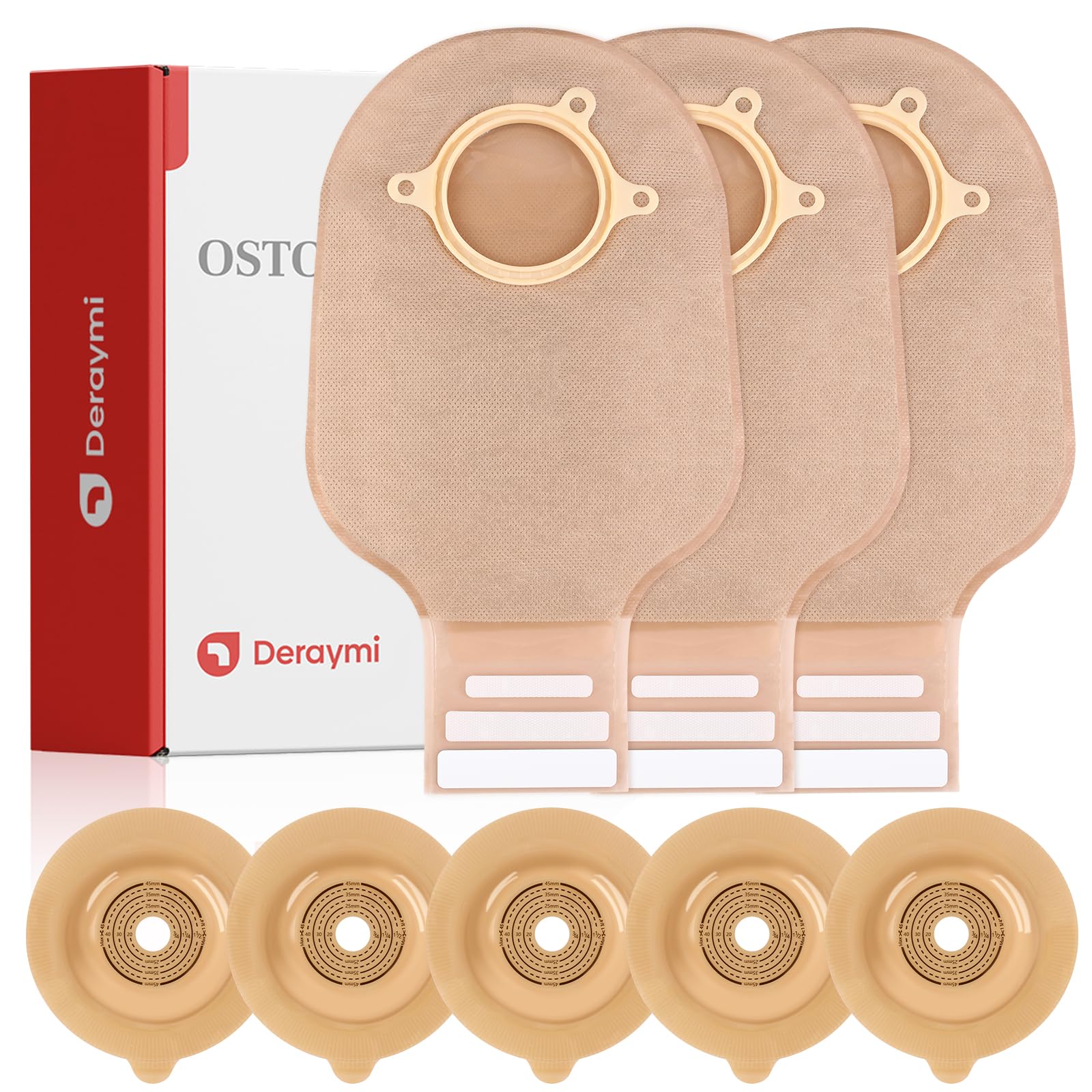 30 bolsas de ostomía convexas para ostomía de dos piezas, bolsas de ostomía drenables para piel irregular, estoma irregular, 45 mm máximo (20 bolsas + 10 barreras convexas)