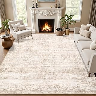 9x12 Area Rugs Living Room: Washable Rug for Bedroom Beige Brown