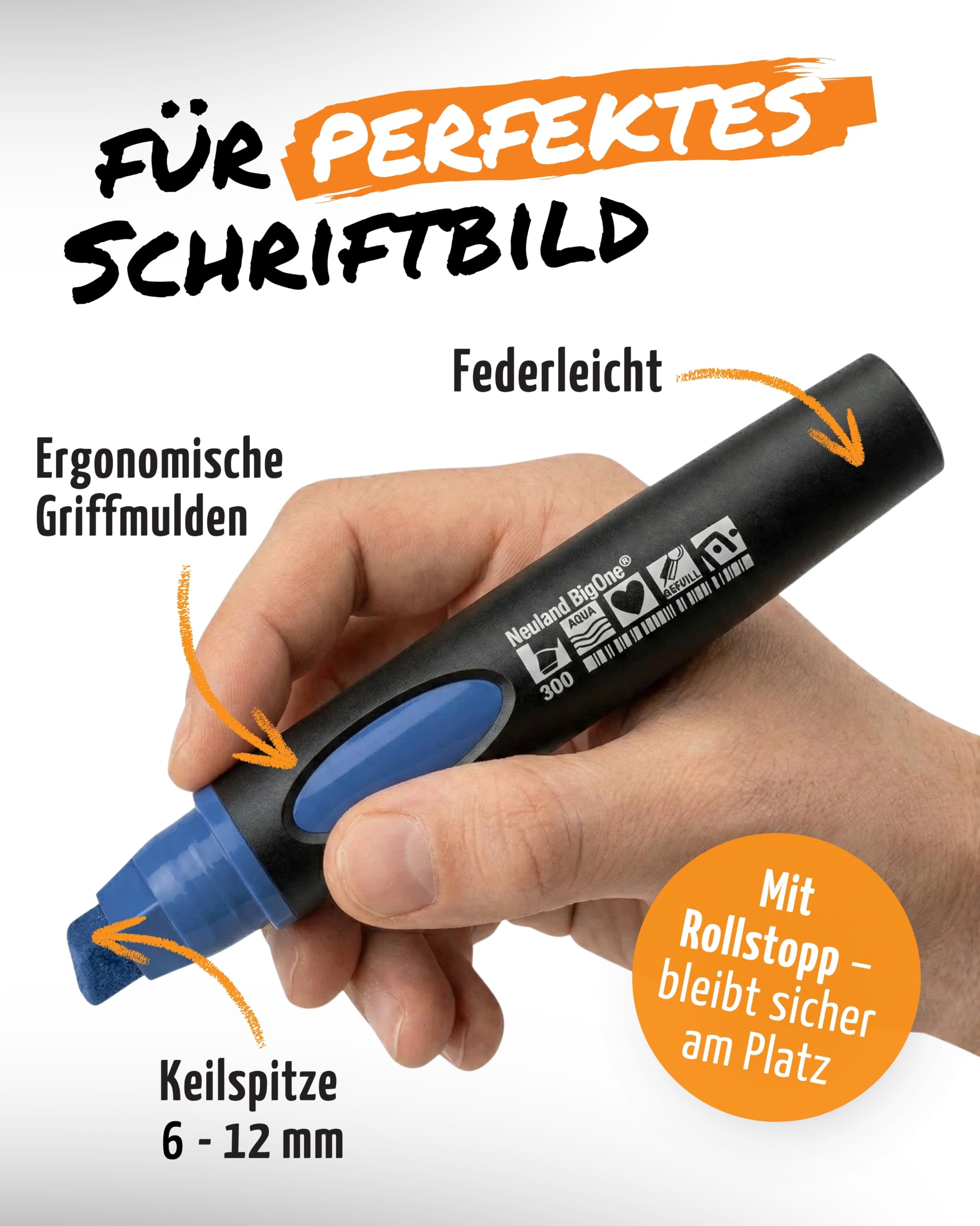 Neuland BigOne® 10er-Set Basic Tones 1 I Große Moderationsmarker mit Keilspitze 6-12 mm I Farbset mit 4x Schwarz 2x Rot 2x Blau 2x Grün I XXL wiederbefüllbare Präsentationsstifte für Flipchart