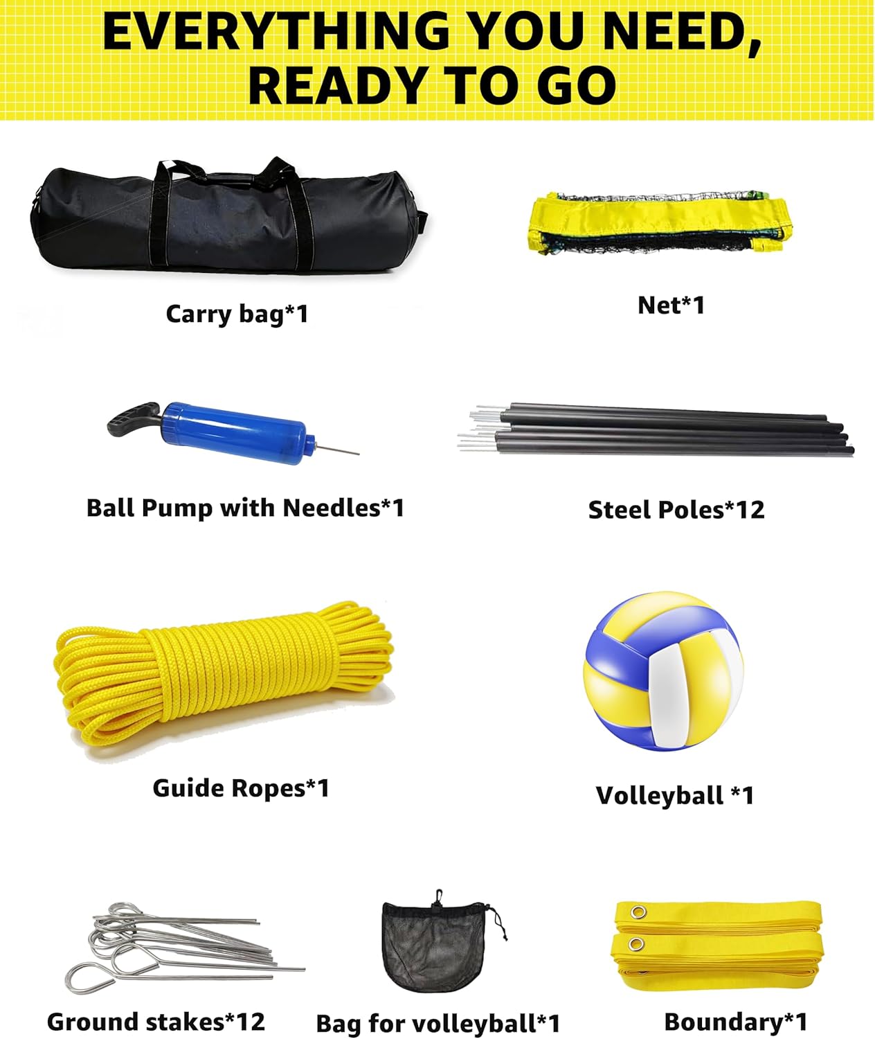 4 Square Volleyball Game Set - 4 Way Cross Net for Backyard & Beach, Portable Outdoor Volleyball Badminton Combo Net, 4 Person Four Square Volleyball Net with Carrying Bag