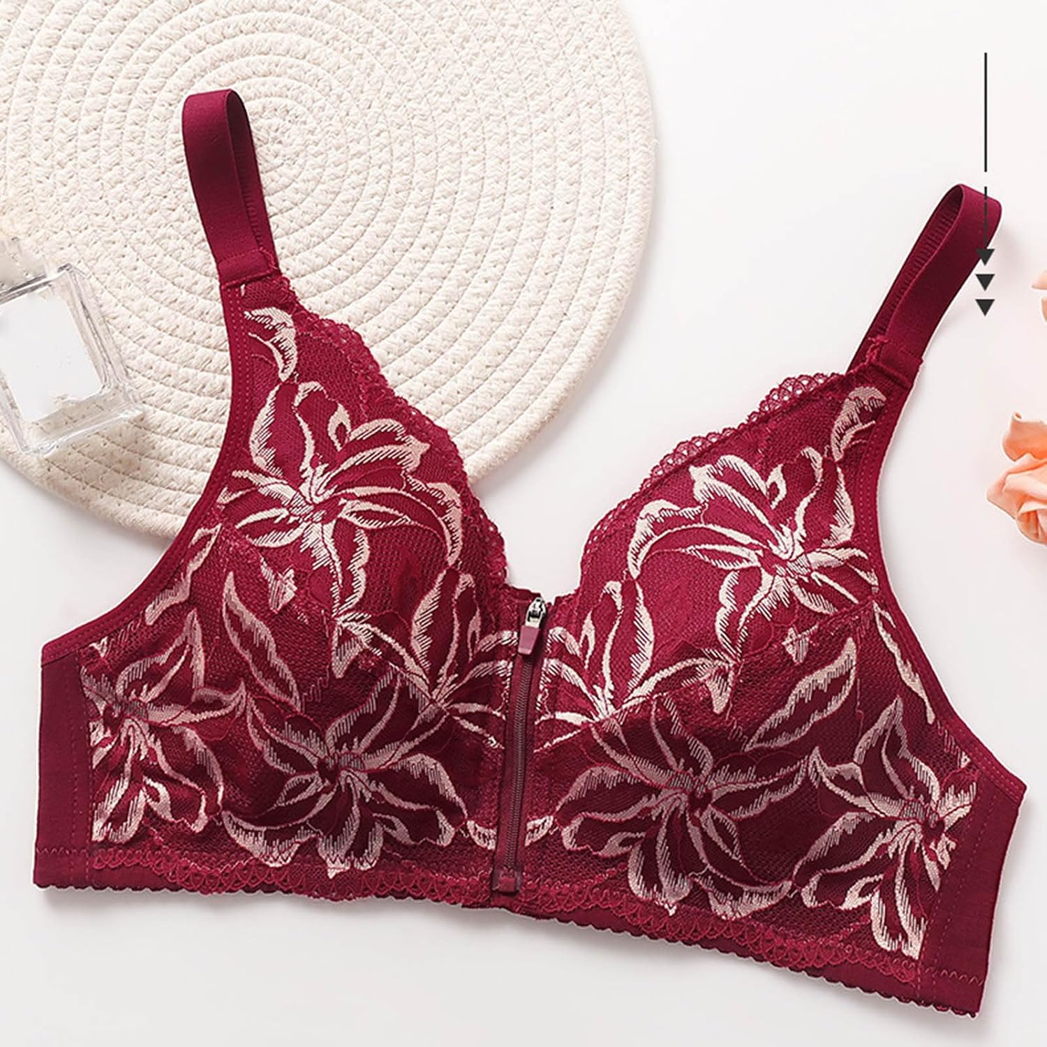 Plus Size Daisy Bras for Older Women Comfy Zip Front Push Up No Underwire Supportive Bra Full Coverage Bralettes