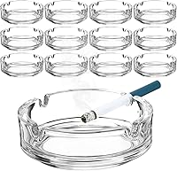 Fabbay 12 Pack Clear Glass Ashtrays for Cigars Cigarettes - Sturdy Round Crystal Ashtrays 4.21 Inch Portable Home Office Patio Decor with 4 Slots