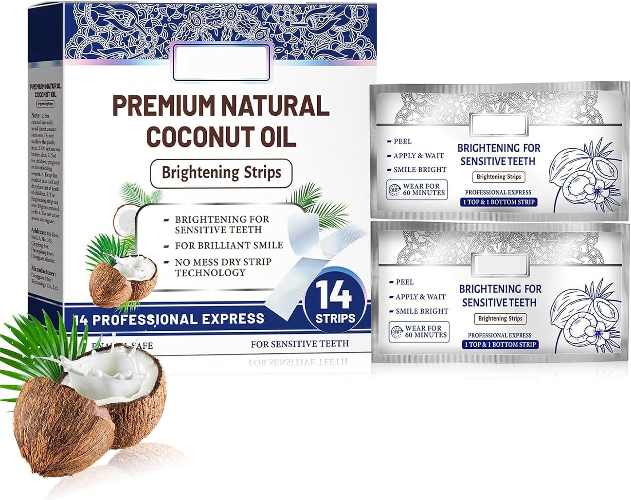 Coconut Mint Whitening Strips, Professional and Safe Teeth Whitening Strips, Teeth Stain Remover, Teeth Whitener for Smoking/Coffee/Wine Stain (1)