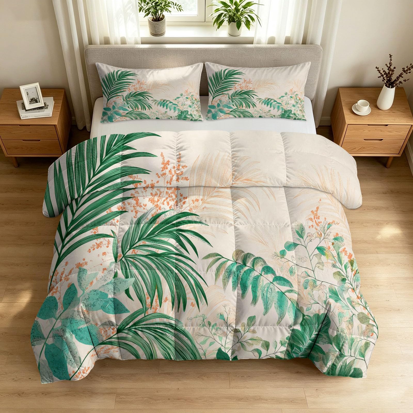 Edredón de 135 x 200 cm de 4 estaciones con 2 fundas de almohada escandinavo tropical