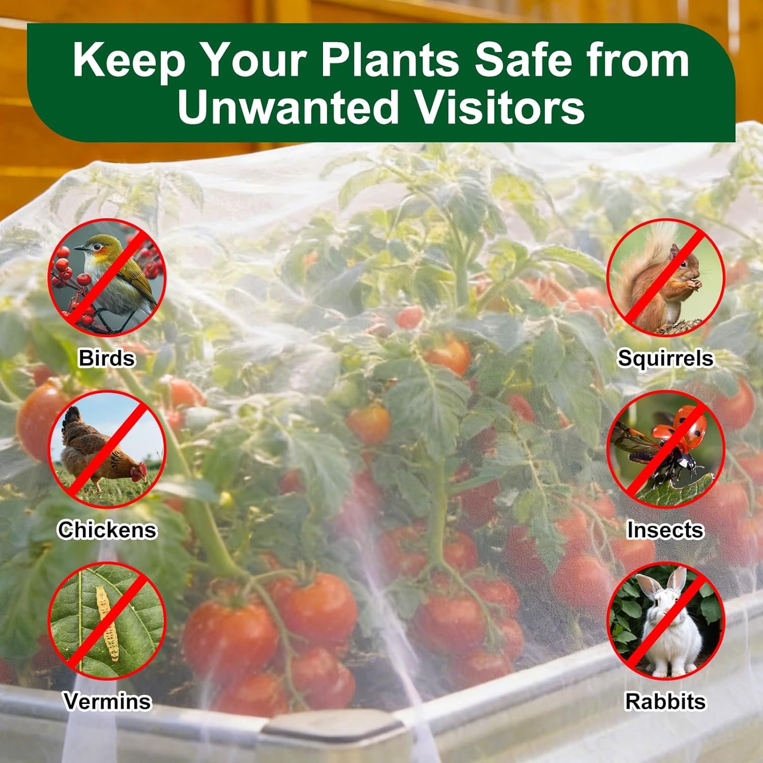 2 Pack Garden Netting for 8x4x1ft Raised Beds, Ultra-Fine Mesh Plant Covers with Drawstring, Bird, Pest & Small Animal Barrier for Vegetables, Fruits & Flowers