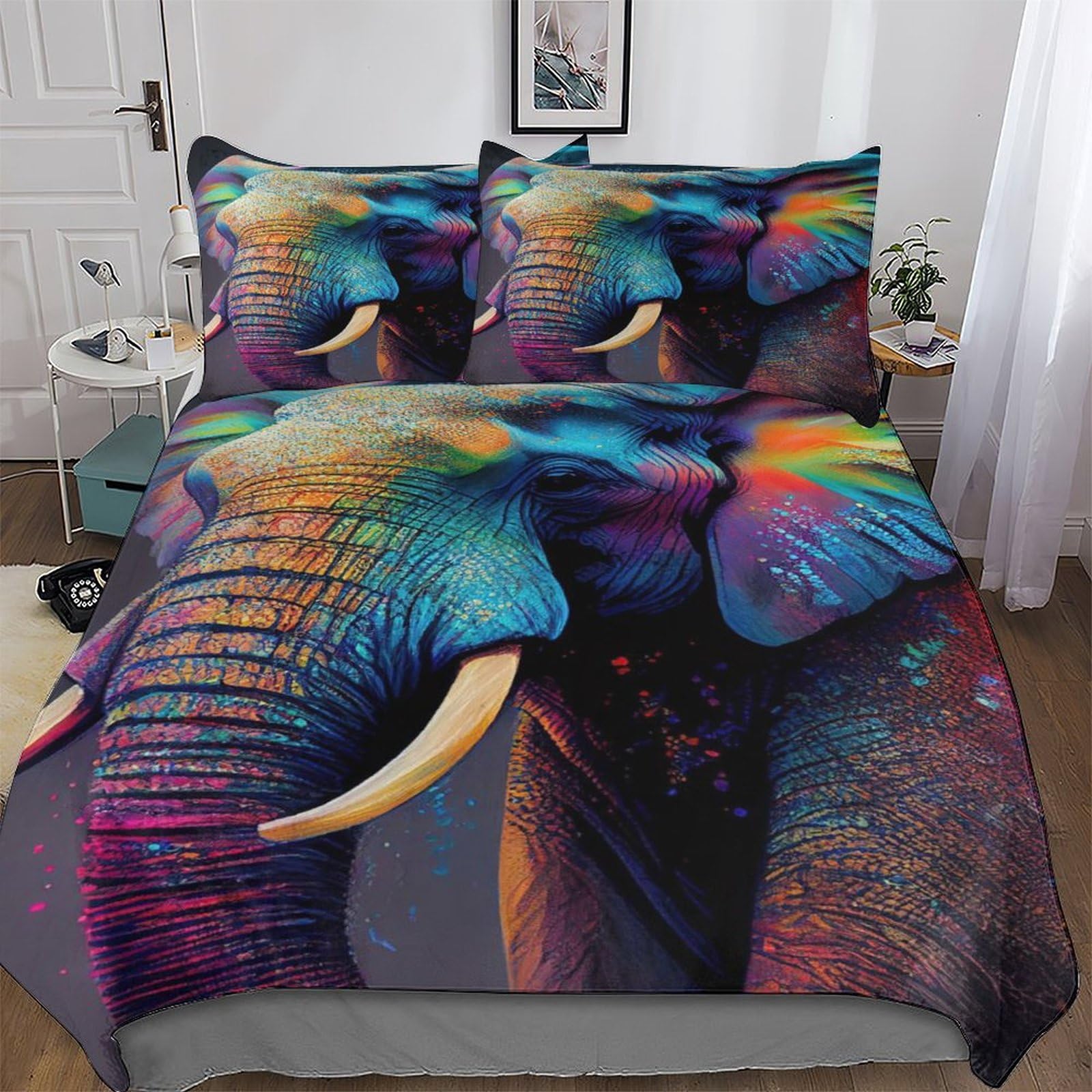 Housse de couette éléphant 200x200 cm en microfibre avec 2 taies d'oreiller