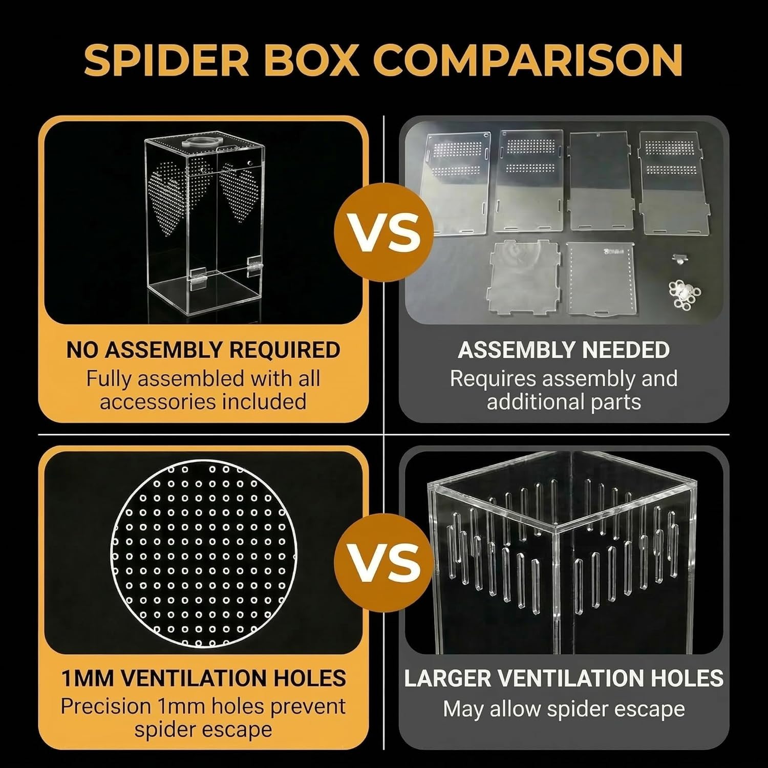 Jumping Spider Enclosure Kit, Pre-Assembled Acrylic Spider Terrarium with Magnetic Door, 19PCS Accessories, Starter Habitat for Jumping Spiders 4.8 x 4.8 x 9.25 Inches