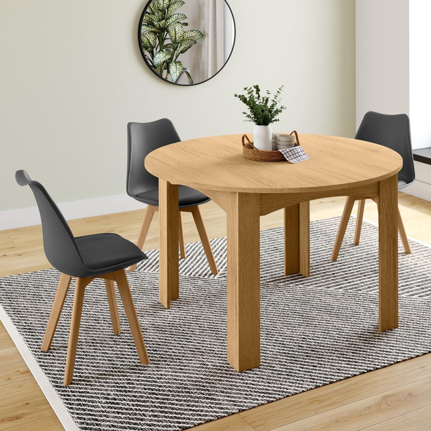 IDMarket - Table à Manger Extensible Ronde Dona 4-8 Personnes façon hêtre 110-150 cm