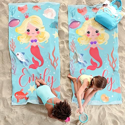 Miniatura 3 de NIBESSER Toallas de playa personalizadas con nombres para niños y adultos, microfibra de secado rápido, toalla de playa de viaje personalizada sin