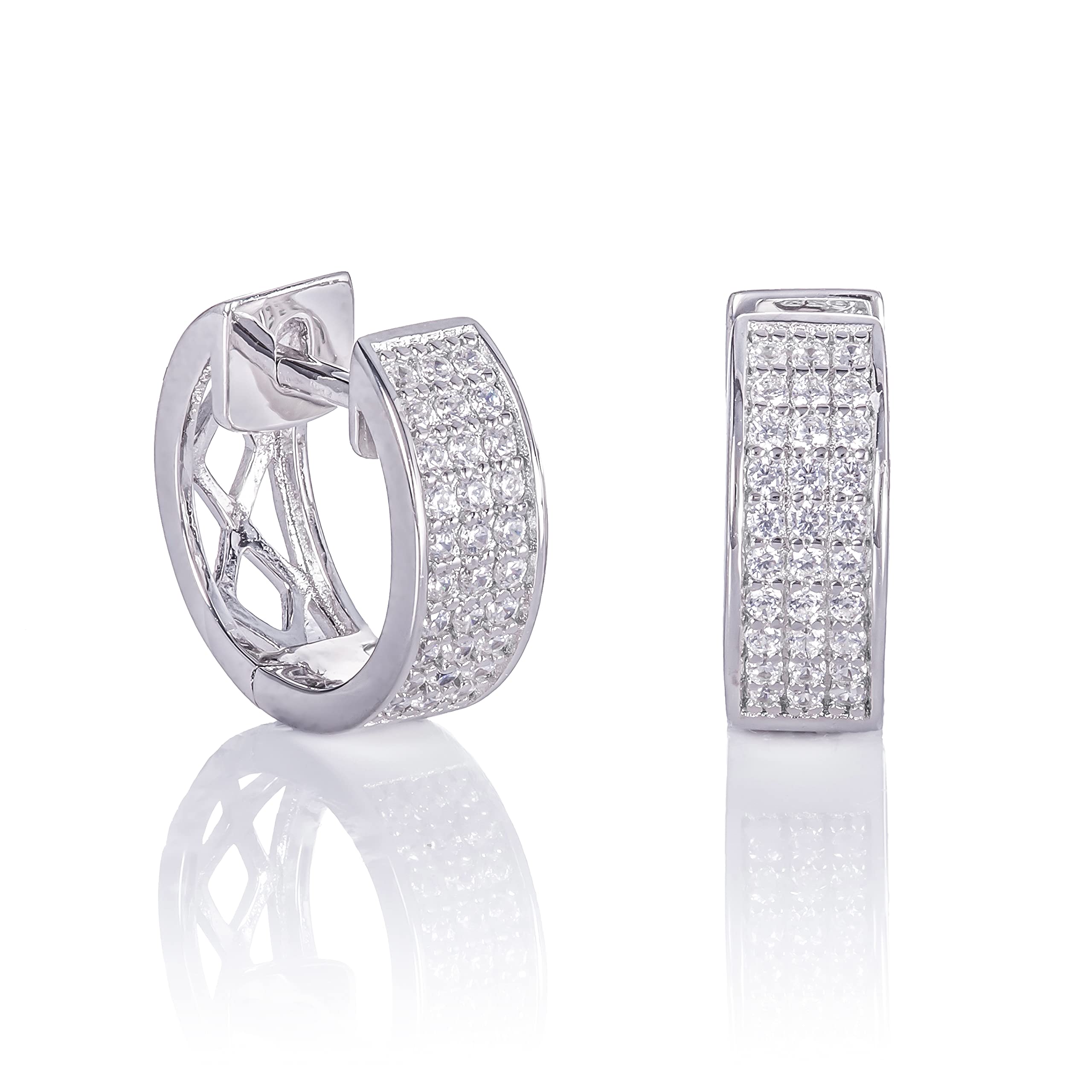Namana Orecchini a Cerchio in Argento 925 da Donna, Orecchini a Cerchio per Donne e Ragazze in Argento 925 con Zirconi, Orecchini Cerchio 'Huggies' con Confezione Regalo
