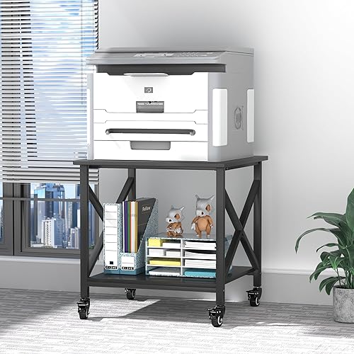 Soporte para impresora, 23.6 x 23.6 pulgadas, soporte de impresora grande con estante de almacenamiento, mesa de impresora de 2 niveles para oficina