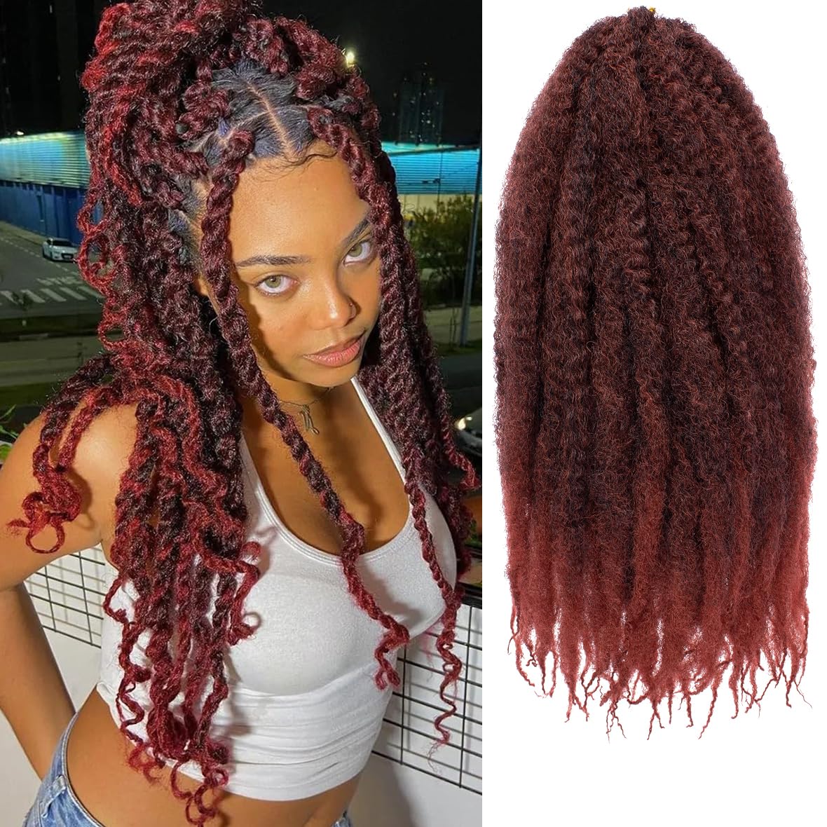Kachanaa 24 Inch Marley Twist Hair for Braiding 8 Packs Ombre Copper Marley Braids Pre Fluffed Afro Kinky Curly Markey Braiding Hair Extensions for Jumbo Twist /T350#