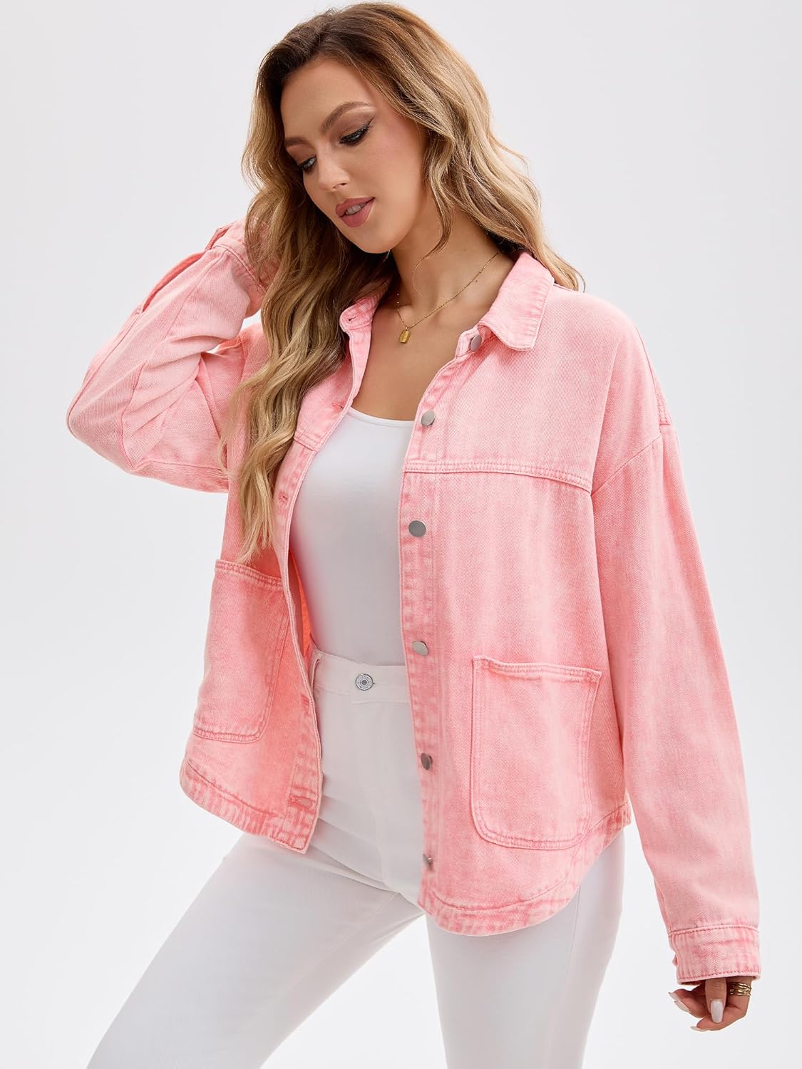 Women's Jean Jacket Casual Long Sleeve Button Down Pockets Western Denim Jackets - Image 2