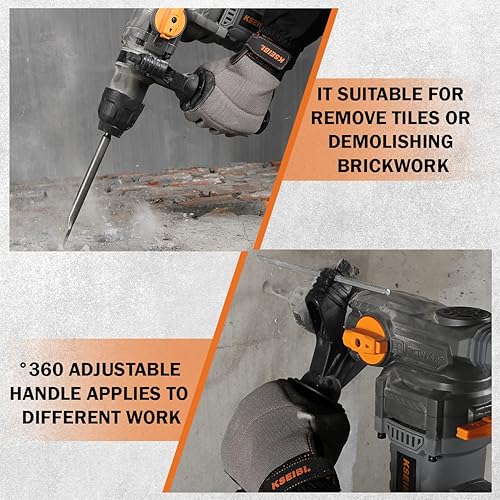 Miniatura 3 de KSEIBI Taladro de martillo rotatorio de velocidad variable de 1-1/4 pulgadas, martillo de demolición SDS Plus para taladro de hormigón de 13