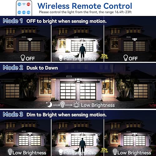 Miniatura 5 de Aialun Luces solares de seguridad para exteriores con sensor de movimiento dual, 8500 K, 292 LED, 4 cabezales, luces de inundación solares divididas