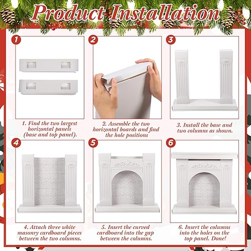 Miniatura 2 de Pajean Chimenea de cartón de Navidad para bricolaje, gran chimenea de cartón blanco con fuego falso 3D, centro de mesa de pie para fiesta de