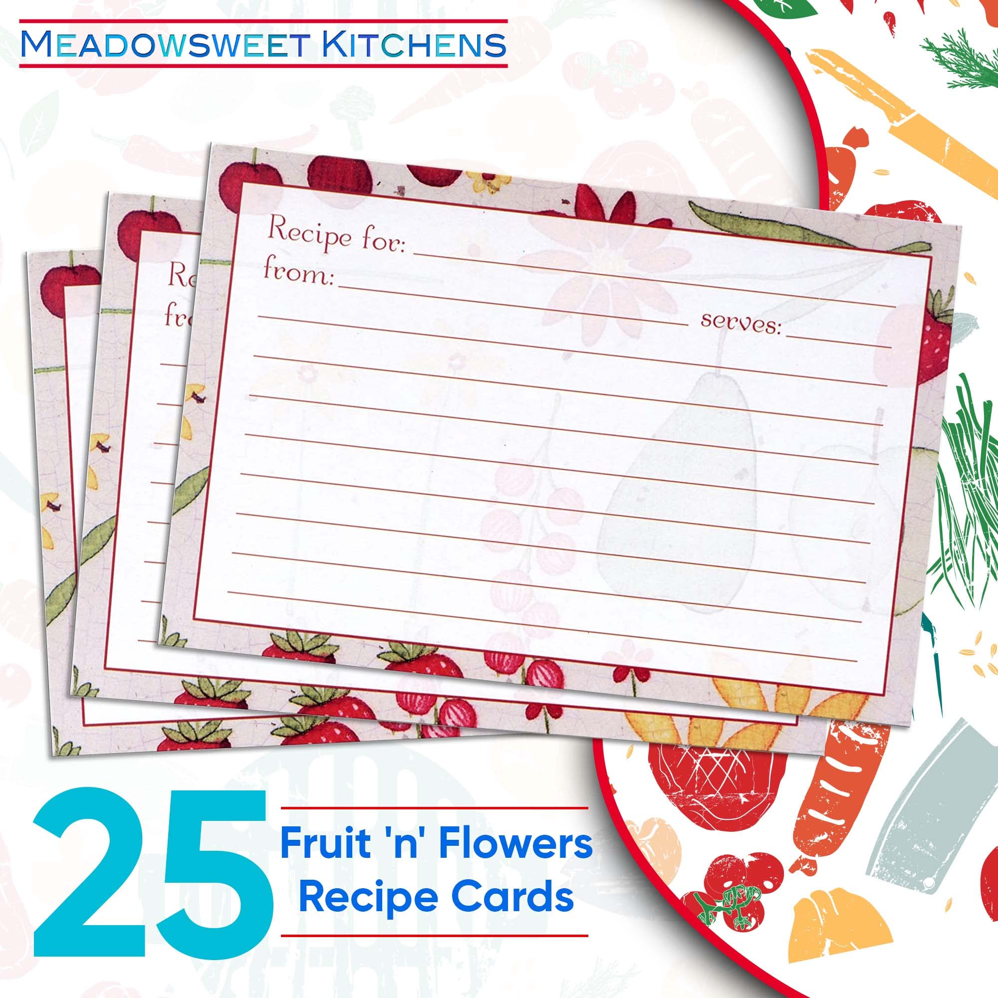 Amazon.com: Meadowsweet Kitchens Recipe Card Set - 25 Recipe Cards 4 x 6  Inch, Perfect Size for a Recipe Card Box for Wedding, Bridal Shower Recipe  Cards, Make Your Own Recipe Book,