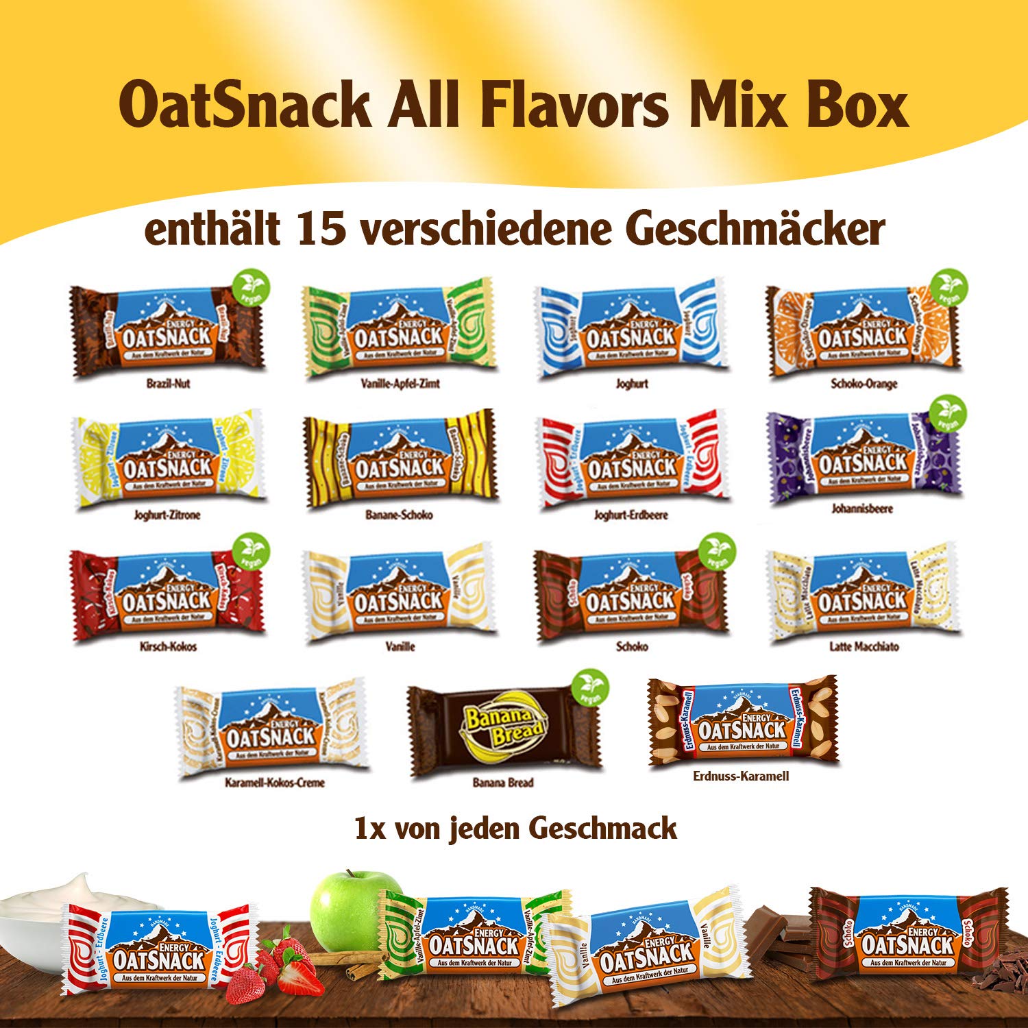 Energy OatSnack Riegel - MIX Box - Haferflocken Kohlenhydrat Riegel, von Hand gemacht, 15 Riegel (980 g)