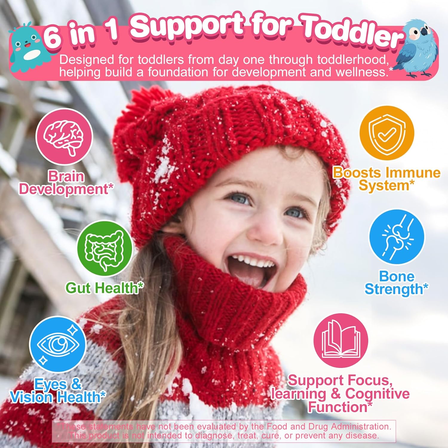 Organic Toddler Multivitamin Gummies + Omega-3 (DHA/EPA), Postbiotics | kids 2+ multivitamin | Vitamins A C D3 Methyl B12 Folate Zinc, for Immune, Digestive, Brain, Healthy Growth, Sugar-Free, 60Cts - Image 3