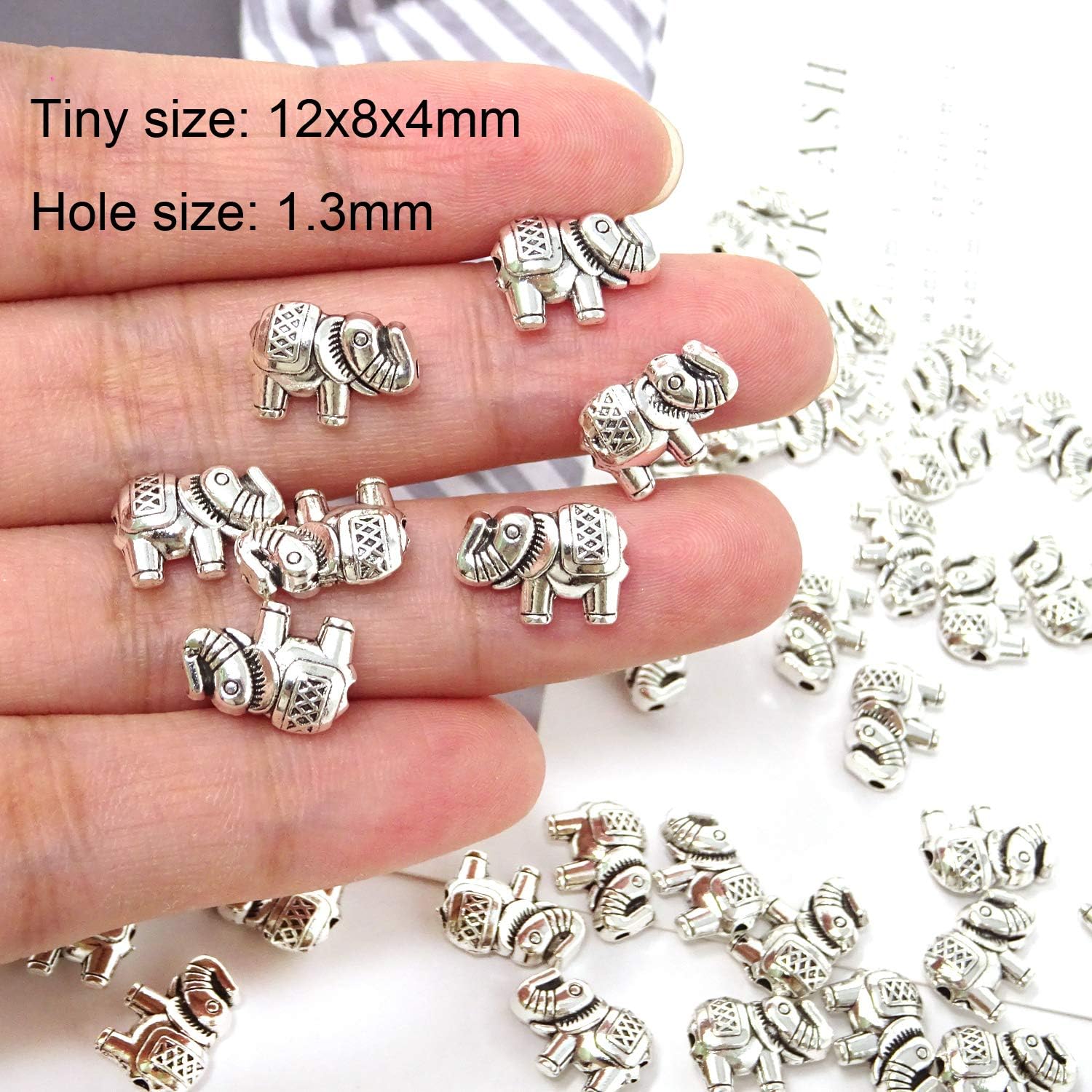 Honbay 50PCS Antique Silver Lucky Elephant Animal Spacer Beads for Jewelry Making - Image 3