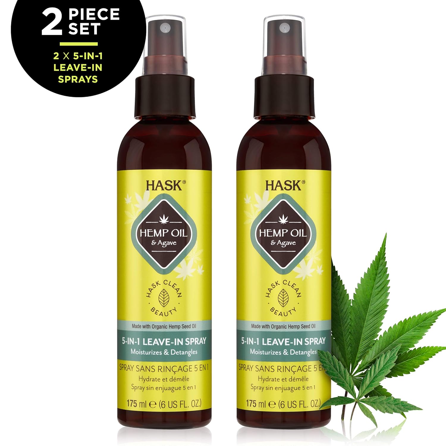 HASK HEMP OIL 5-in-1 Leave In Conditioner Spray for all hair, color safe, gluten free, sulfate free, paraben free - HEMP OIL 2 PIECE SET : Beauty & Personal Care