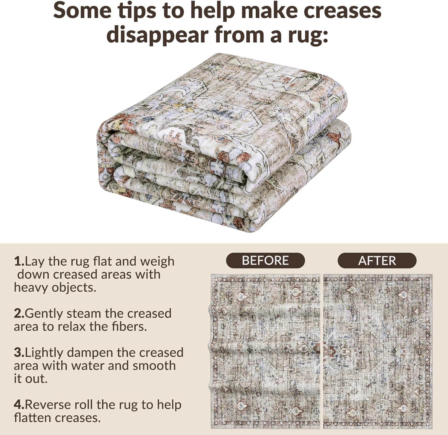 Garvee Washable 9x12 Brown Vintage Rug for Living Room Bedroom Large Traditional Low Pile Soft Carpet Non-Slip Thin Retro Distressed Accent Throw Rug Floral Print Carpet for Dining Room Office Kitchen