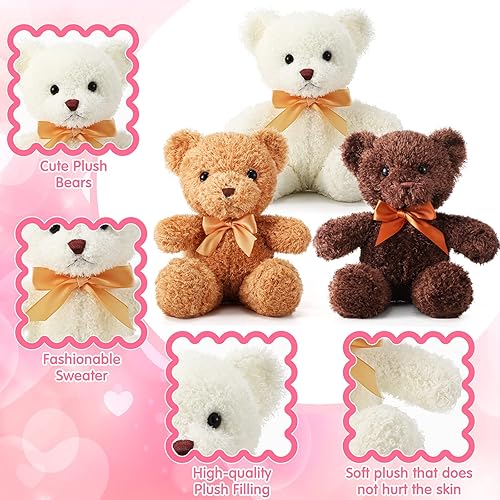 Miniatura 3 de HyDren Paquete de 8 lindos animales de peluche de oso suave de 12 pulgadas, osos de peluche con pajaritas para niños, niñas, baby shower, regalos de