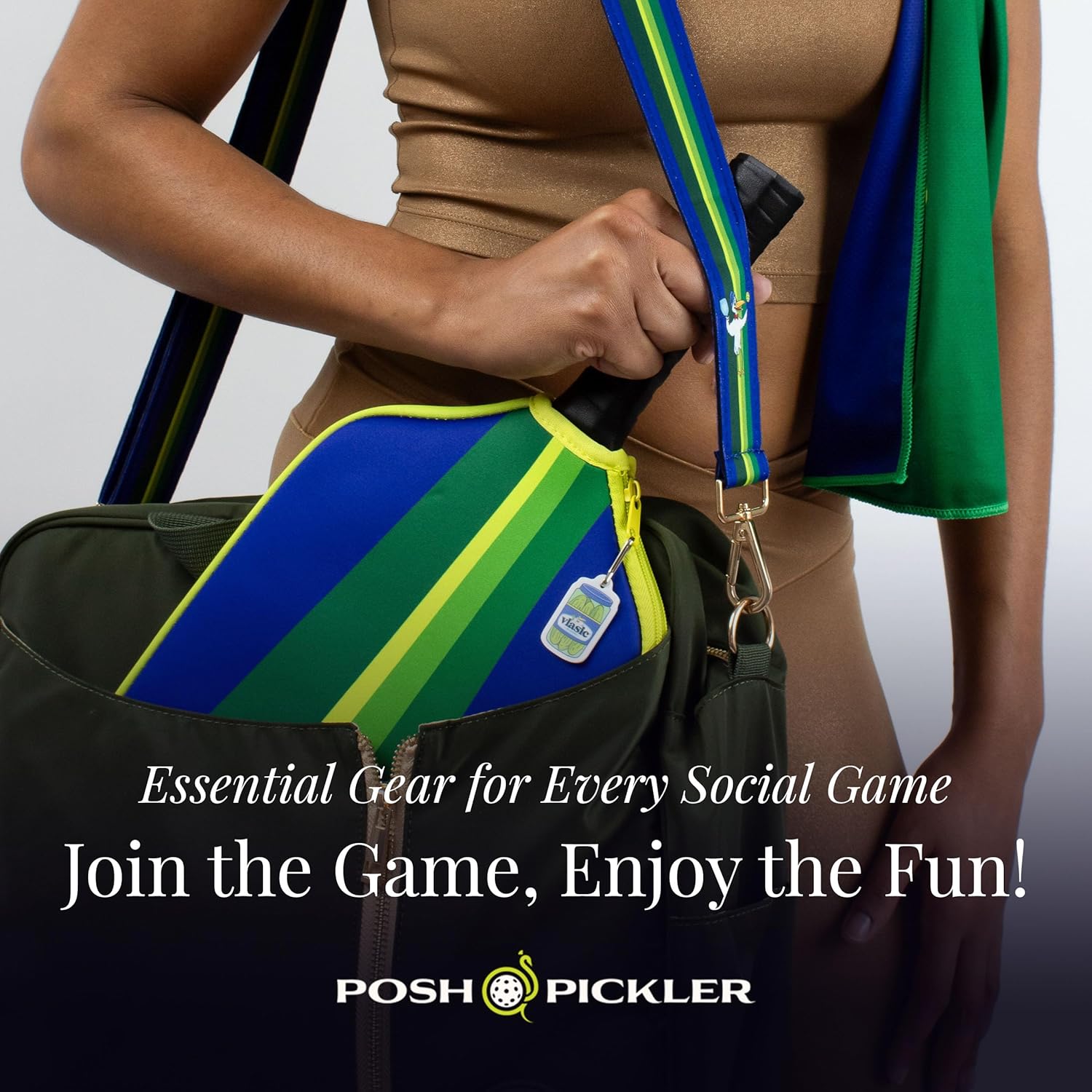 Posh Pickler Vlasic Pickles Pickleball Accessories Gift Set, Pickleball Paddle Cover, Sports Cooling Towel and Bag Strap, Vlasic Pickle-Themed for Pickleball Players
