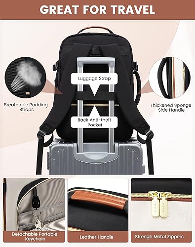 Miniatura 7 de LOVEVOOK Mochila de viaje grande para mujer, mochila para artículos personales, esenciales, Negro-beige-marrón, Mochilas de viaje