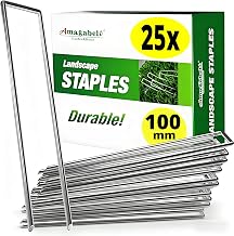 Amagabeli 25 Galvanised Garden Staples for Garden, 100 mm Ø3 mm U-Shape for the Garden, Made of Carbonised Steel and Fixing of Weed Resistant Fabric