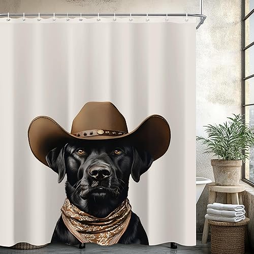 Miniatura 8 de Juego de cortinas de ducha divertidas con diseño de perros para el baño, 60 pulgadas de ancho x 72 pulgadas de alto, cortina de ducha occidental C01
