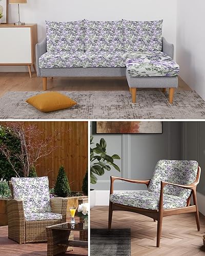 Miniatura 6 de Fundas de cojín para sofá de flores moradas, verdes y marrones, funda elástica para sofá con parte inferior elástica, fundas de sofá con estampado