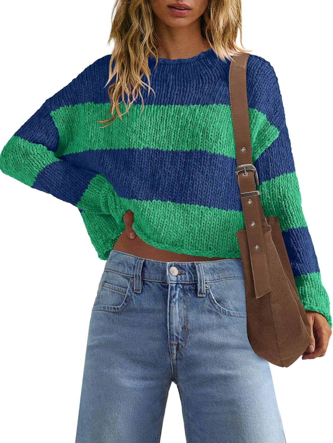 ReachMe Womens Oversized Cropped Sweaters Chunky Knit Sweater Long Sleeve Mock Neck Tops Fall Spring Outfits - Image 2