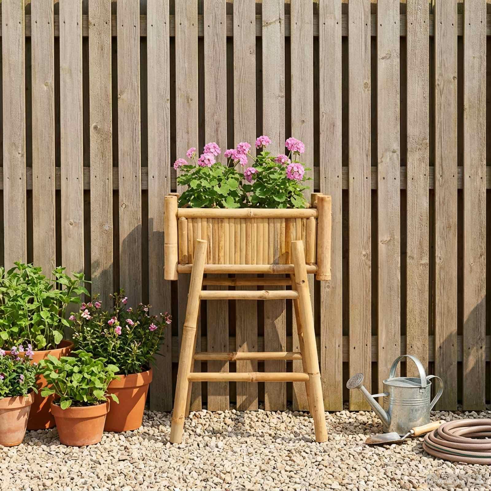 Doniczka ogrodowa z uchwytem Naturalny 50 x 38 x 74 cm Bambus stabilna lekka donica na taras balkon odporna na warunki atmosferyczne łatwa w montażu sezonowa wszechstronność