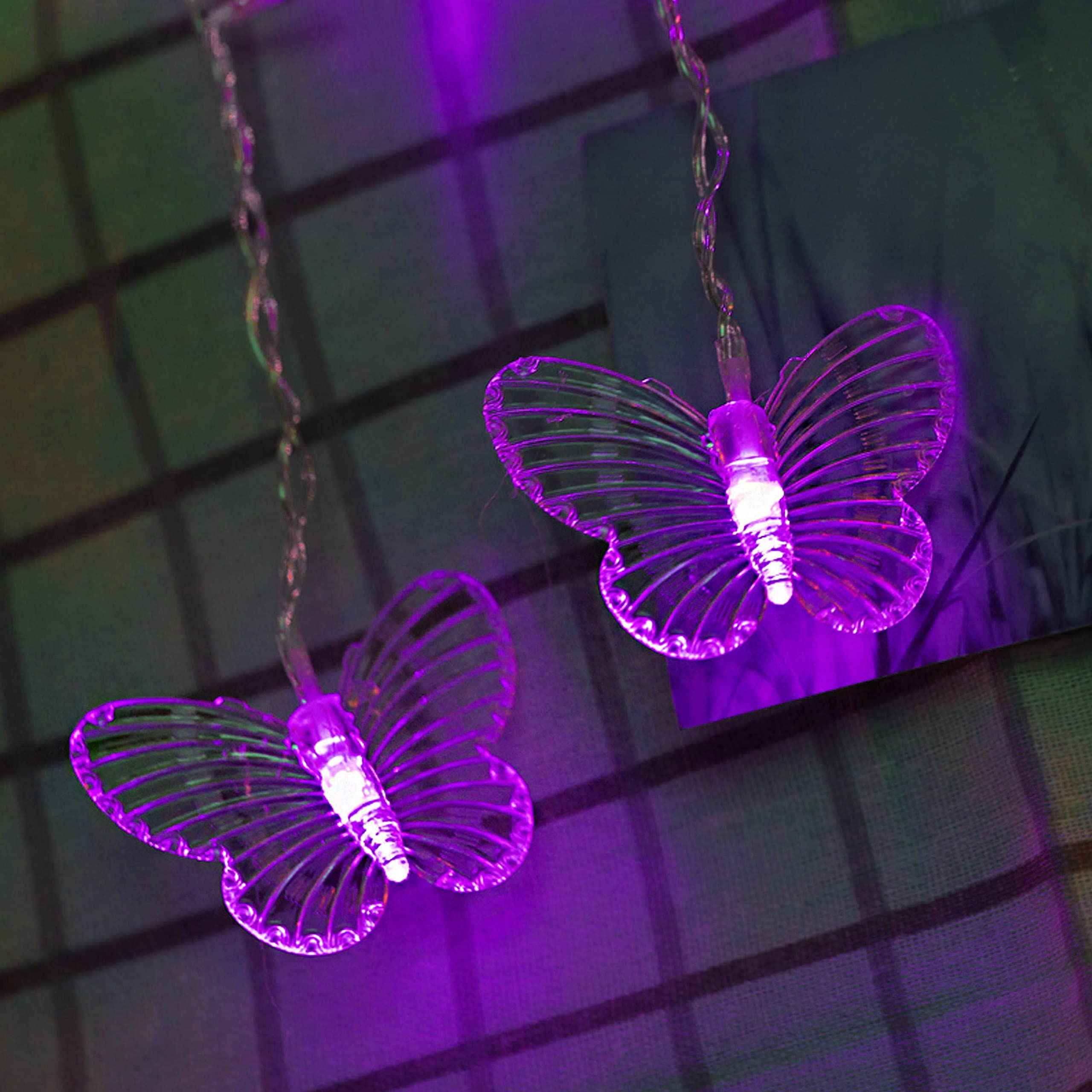Schmetterlings-Vorhanglichter, 8 Modi, 120 LED-Lichterkette, USB-betrieben, Funkeln mit Fernbedienung, für Schlafzimmer, Hochzeit, Party, Weihnachten, Urlaub, Dekoration (4,5 x 0,6 m, lila)