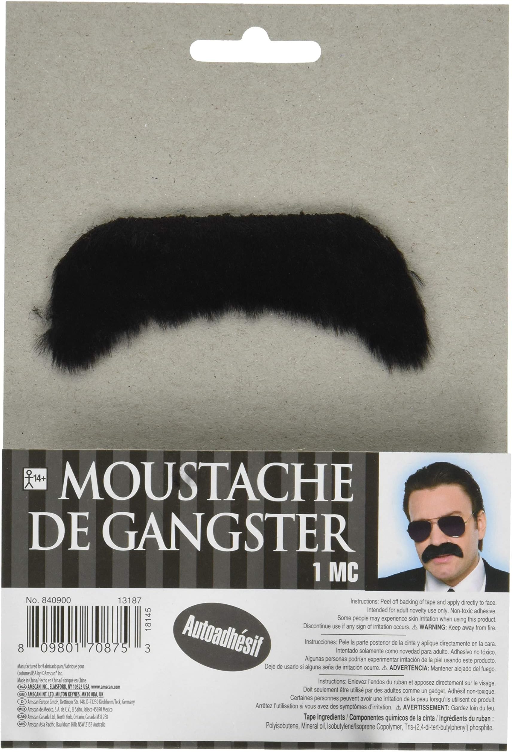 amscan Good Fella Black Moustache - 1 Piece, Fits Most Teens and Adults - Perfect for Wacky Parties & Stage Performances