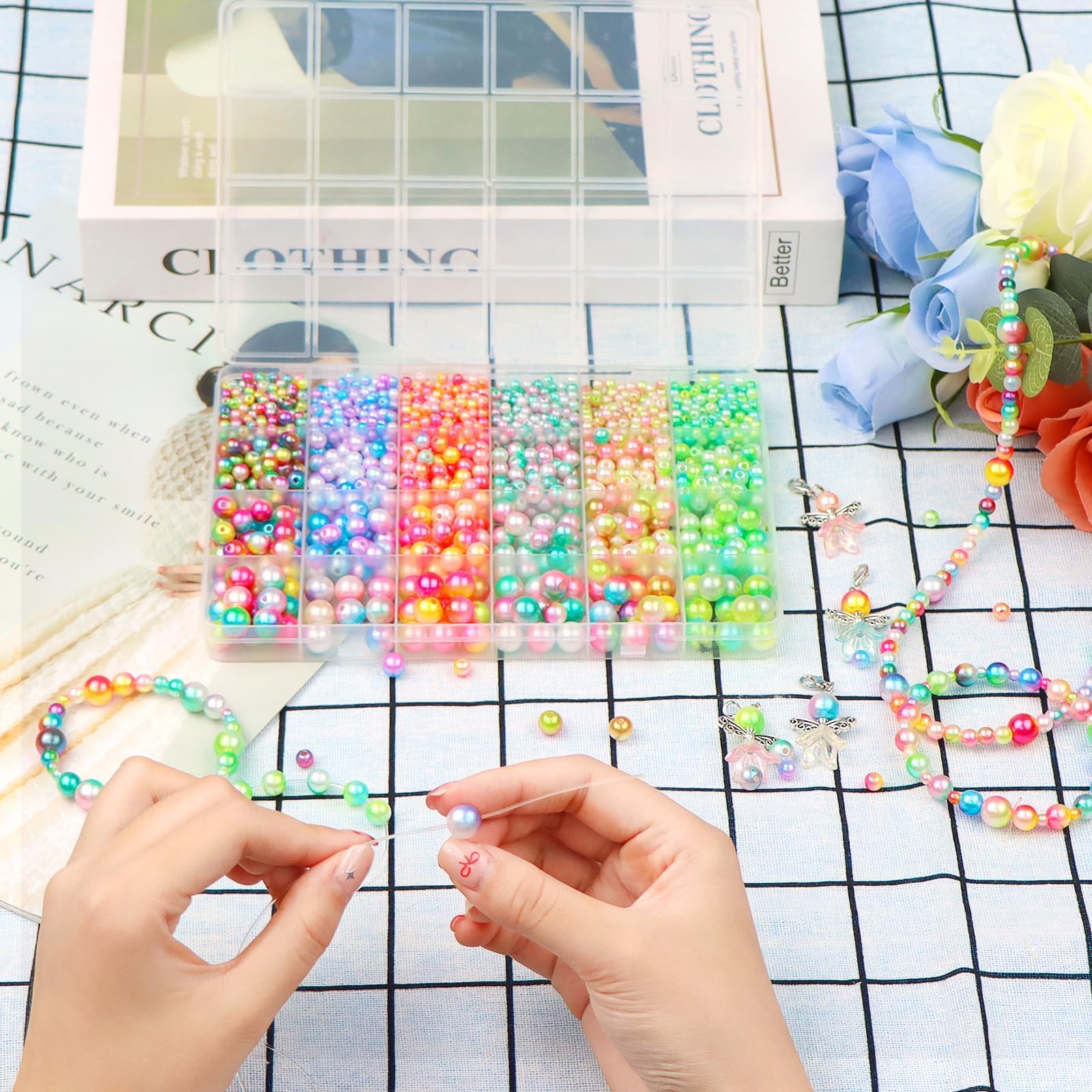 1890 Pcs Kit De Perle De Verre Rondes, 4/6/8/10 Couleurs Dégradées, Boules De Perle D