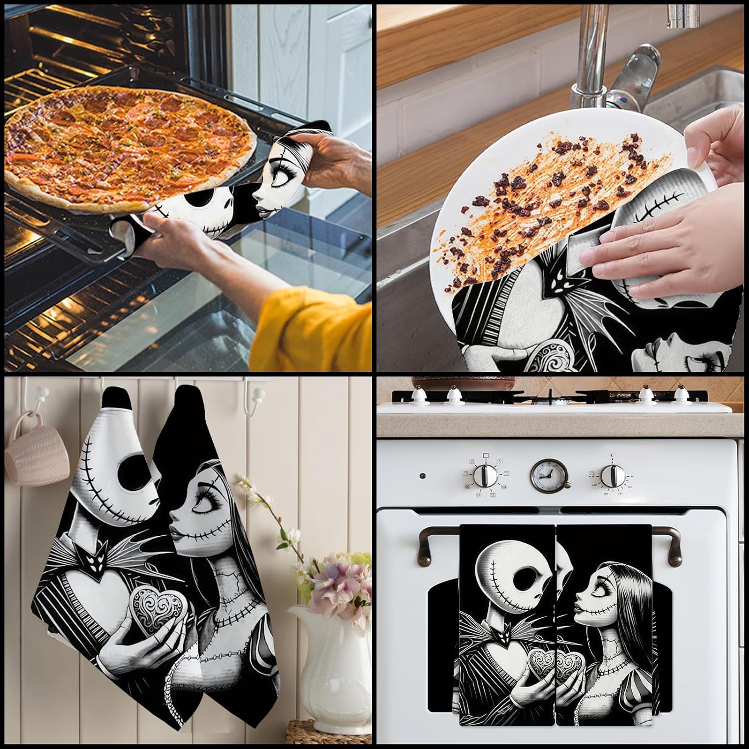 2Pcs Halloween Kitchen Towels,Nightmare Before Holiday Christmas Decor