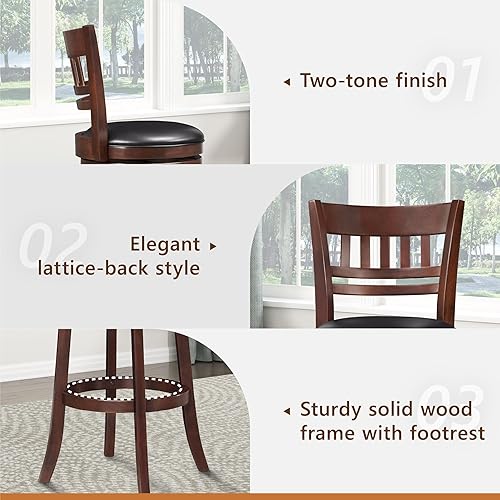 Miniatura 40 de Homelegance Contador giratorio de altura, taburetes para sillas de bar de isla de cocina, asiento acolchado de piel sintética negra (desplazamiento