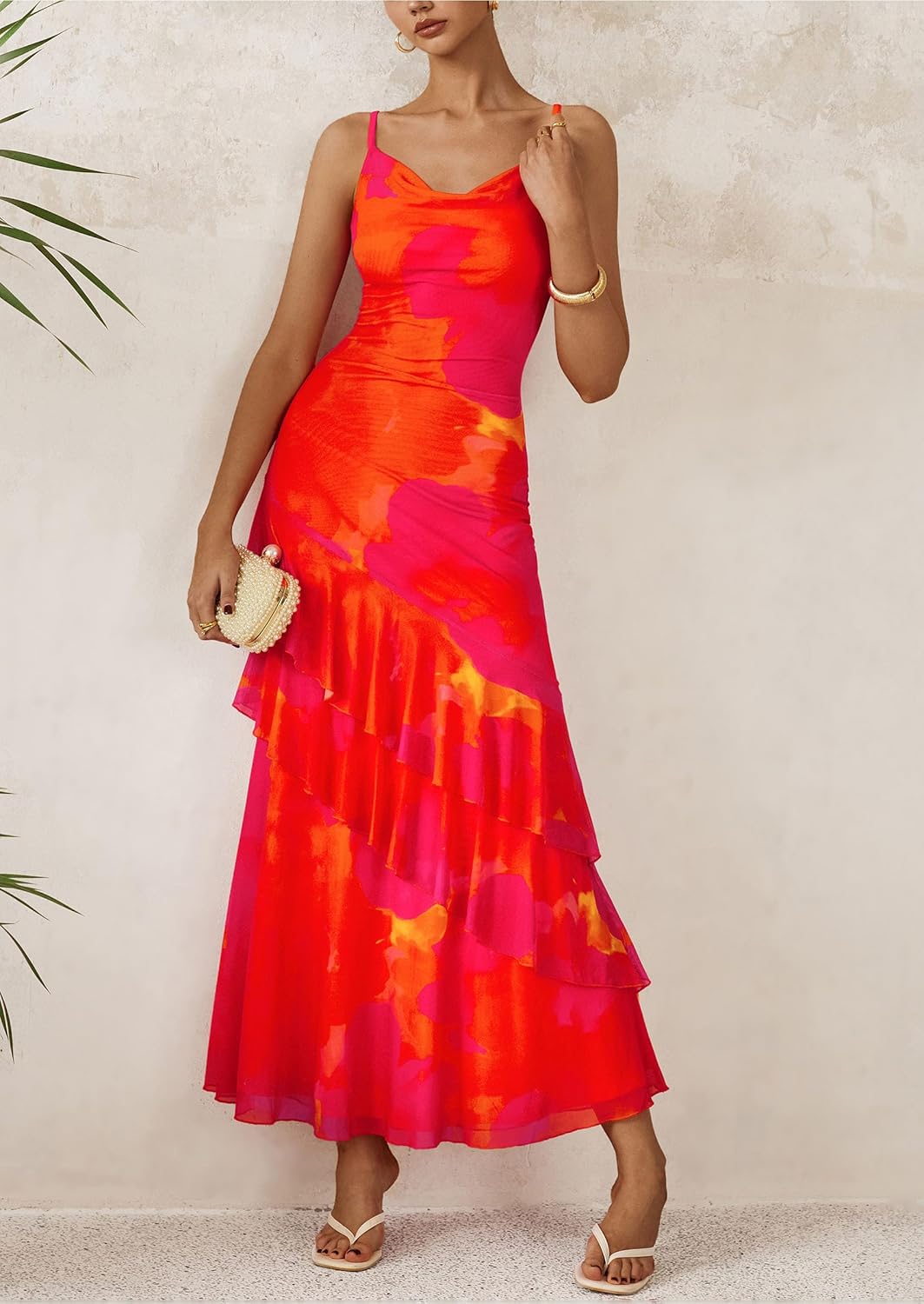 PRETTYGARDEN Maxi Dresses for Women 2026 Summer Tiered Floral Beach Sundress Spaghetti Strap Spring Wedding Guest Long Dress - Image 8