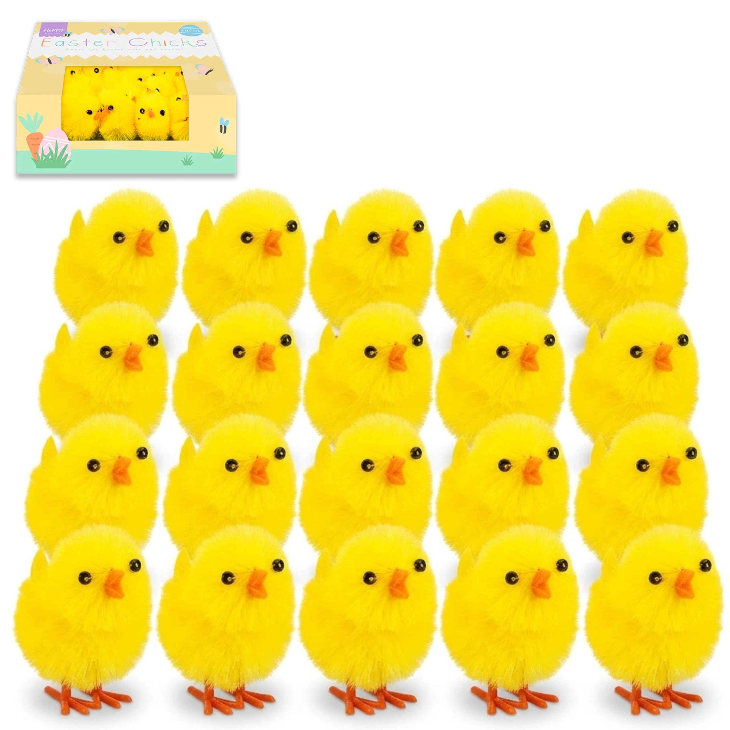 Hovuk 20Pcs Easter Chicks 20Pcs Mini Easter Chick Decorations – 3Cm Yellow Easter Chicks For Crafts, Diy Easter Decorations, Easter Basket Fillers, Easter Table Decor, Easter Craft Supplies For Kids