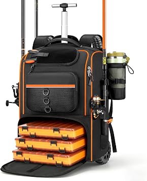 POSO Fishing Backpack with Wheels Durable Waterproof Fishing Tackle Box Bag LargeCapacity Outdoors Gear Storage and Equipment Organizer fo r Outdoor Hiking, Camping & Gifts for Men
