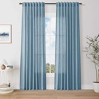 Nanspring Blue Linen Curtains 84 Inches Long for Living Room Bedroom Bac...