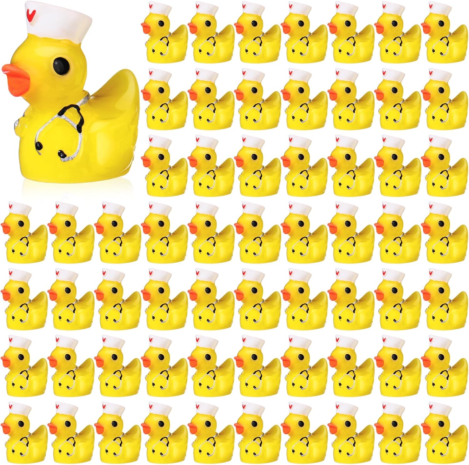 100 Pcs Nurses Week Gifts Bulk Mini Resin Duck Tiny Ducks Statues with Nurse Hat Stethoscope Miniature Figurine Resin Animals Nurses Day Gifts