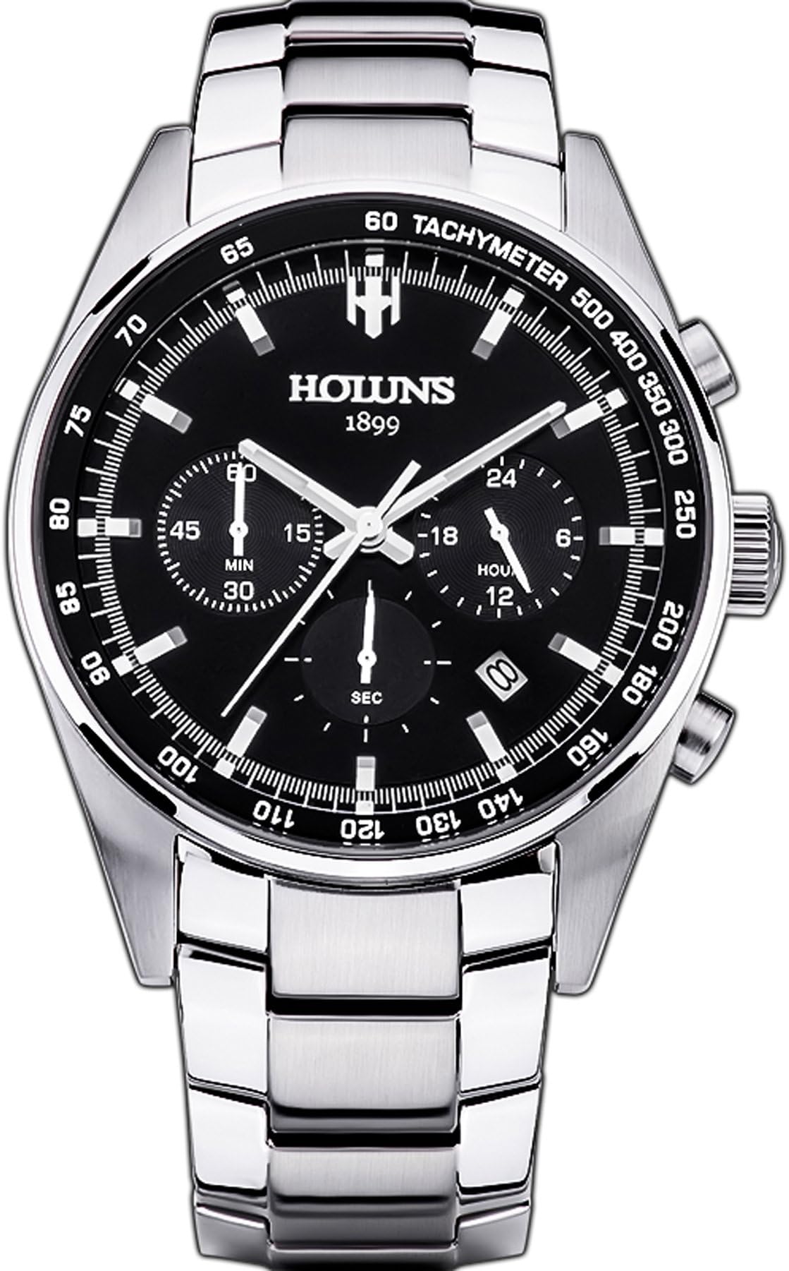 Holuns Men's Fashion Business Stainless Steel Watch with Black Dial